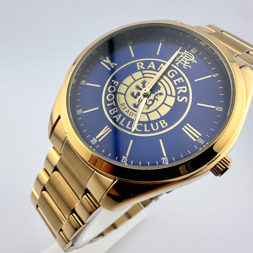 Glasgow Rangers FC Aye-Ready gold edition designer watch with blue dial
